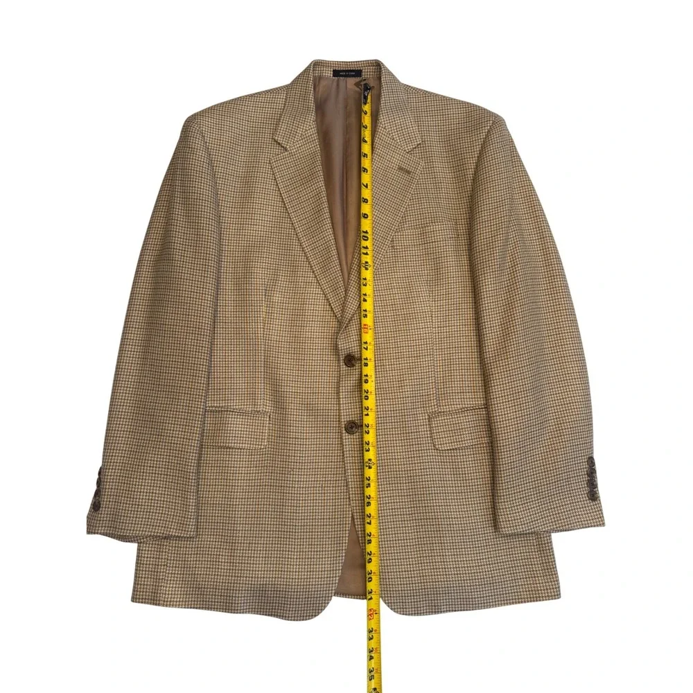Lauren Ralph Lauren Mens 44R Houndstooth Silk Lined Sport Coat Blazer Tan Brown - Picture 3 of 8